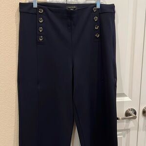 Ann Taylor Wide Leg Cropped Pants-Navy Blue